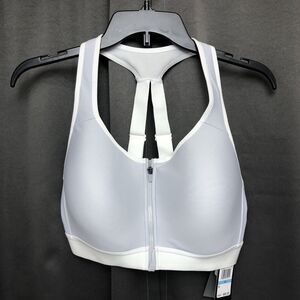 Under Armour UA Silver Gray High Cross Back Zip Sports Bra Women's 38C NWT